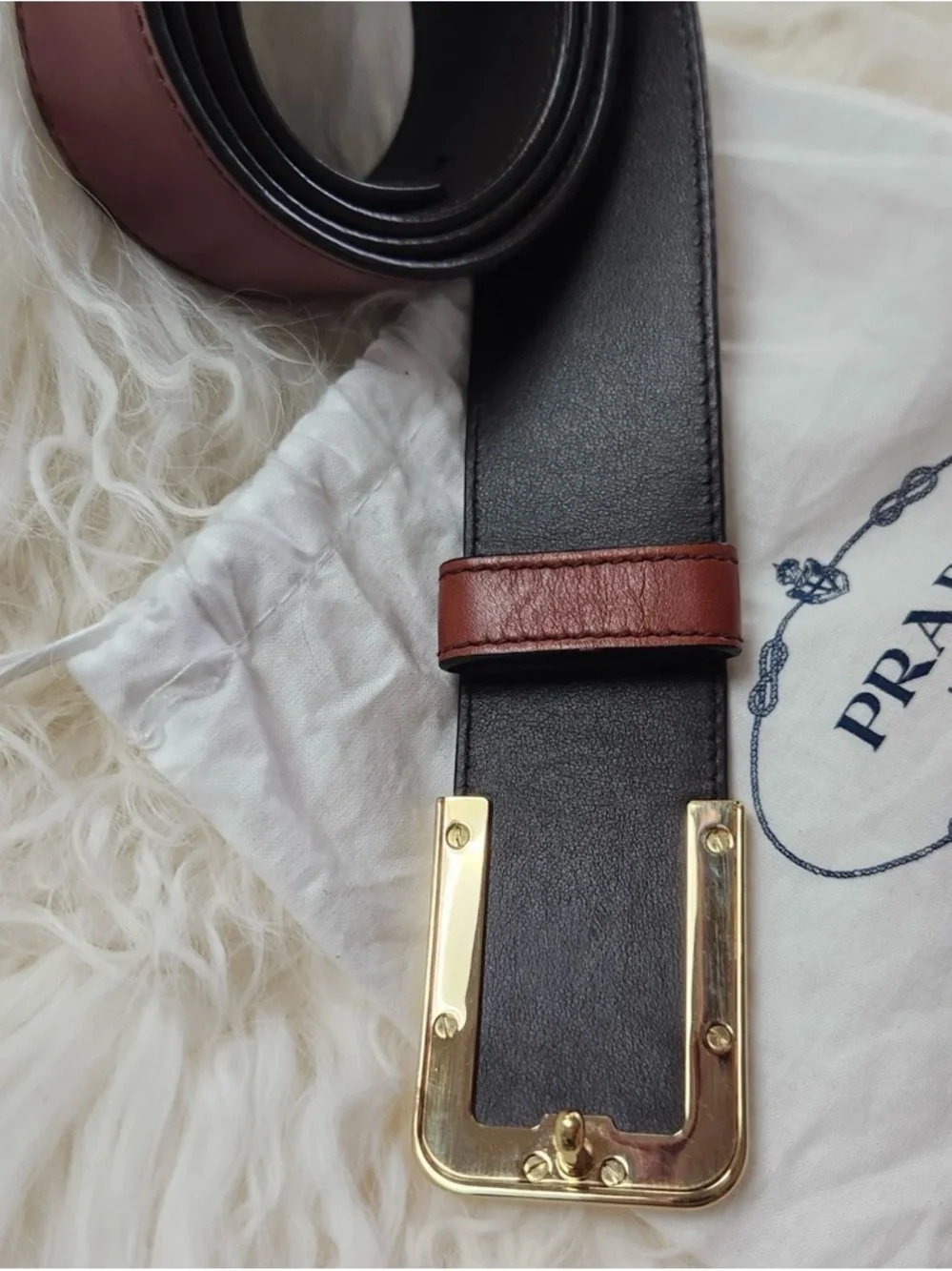 Prada Burgundy Leather Belt with Gold Buckle - Picture 11 of 12
